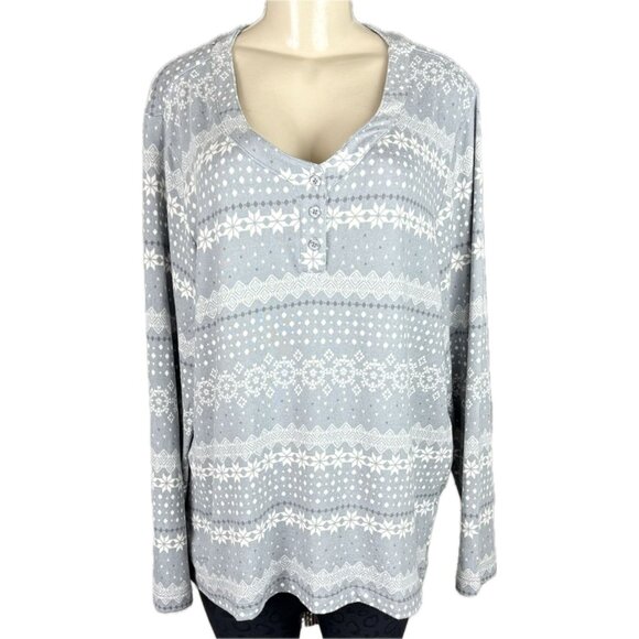 Anne Klein +1X Gray Print Pocket Drawstring Pants Long Sleeve Sleepwear 2 Pc Set - Picture 2 of 11